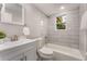 Modern bathroom with tiled tub, shower, and updated vanity at 2831 Spruce Point Rd, South Fulton, GA 30349