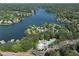 Panoramic aerial view of a lakefront community with tennis courts and swimming pools enveloped by lush greenery at 320 Dodd Ln, Alpharetta, GA 30005