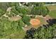 Aerial view of a well-maintained ballfield surrounded by lush greenery and mature trees at 320 Dodd Ln, Alpharetta, GA 30005