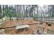 Spacious backyard with wooded view, patio, and chairs at 553 Rockbridge Trl, Stone Mountain, GA 30083