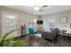 Cozy living room with dark floors, bright natural light, comfortable furnishings, and a ceiling fan at 1584 Carroll Nw Dr, Atlanta, GA 30318
