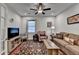 Inviting living room showcases a ceiling fan, decorative rug, comfortable seating, and ample natural light at 811 Pineberry Ct, Grayson, GA 30017