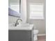 The bathroom has a gray vanity, faucet, toilet, mirror, and window with mini blinds at 2945 Catalina Dr, Decatur, GA 30032