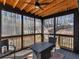 Back patio screened in, features wood ceilings and lots of outdoor privacy at 526 Lakeside Dr, Hiram, GA 30141