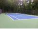 Private tennis court surrounded by trees for year-round enjoyment at 526 Lakeside Dr, Hiram, GA 30141