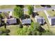 Aerial shot of a suburban neighborhood showing houses with lush green lawns at 3595 Evonvale Overlook, Cumming, GA 30041