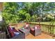 Outdoor deck with comfortable seating and a lush green backyard at 3595 Evonvale Overlook, Cumming, GA 30041
