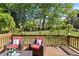 A charming outdoor deck with comfortable seating and views of a private backyard at 3595 Evonvale Overlook, Cumming, GA 30041