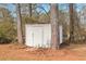 This backyard storage shed features a classic design and ample room for gardening equipment at 999 Chestnut Oak Ct, Lawrenceville, GA 30046
