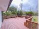 Spacious wood deck with built-in benches offers an inviting outdoor living space surrounded by mature landscaping at 341 Baggett Cir, Lawrenceville, GA 30044