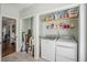 Functional laundry room with washer, dryer, and storage shelves for organization at 2002 Wingate Rd, Atlanta, GA 30341