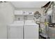 Functional laundry area with a washer, dryer, storage shelves, and utility connections at 618 Jenmarie Sw Dr, Mableton, GA 30126