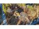 A high angle view of home and its backyard trampoline, shed, and lush surrounding trees at 4558 Bronte Ln, Douglasville, GA 30135