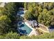Aerial view showcasing community pool, tennis courts, and surrounding trees, ideal for recreation and relaxation at 1026 Wellesley Crest Dr, Woodstock, GA 30189