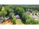 Aerial view of the neighborhood with mature trees and backyard swimming pool, highlighting the lush setting at 2287 Lake Ridge Ter, Lawrenceville, GA 30043