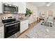 Close-up view of kitchen with stainless steel appliances, granite countertops, and white cabinetry at 9472 Cedar Grove Ct # 237, Jonesboro, GA 30238
