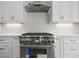 Close-up of a modern gas range and sleek white cabinetry at 1101 Cooks Farm Way, Woodstock, GA 30189