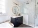 Elegant bathroom features a walk-in shower and custom vanity at 64 Telfair Ct, Acworth, GA 30101