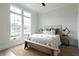 Sunlit bedroom showcasing a wooden headboard, bedside lamps, and large windows at 64 Telfair Ct, Acworth, GA 30101