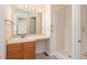 Bathroom with a sink, cabinet, and walk-in shower stall at 1947 Phillips Lake Blf, Lithonia, GA 30058