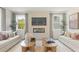 Bright living room with large windows, modern fireplace, neutral tones, and stylish decor at 5523 Rosehall Pl, Atlanta, GA 30349
