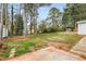 Backyard features a spacious lawn with mature trees and an old concrete patio area at 151 Wilbur Ln, Lawrenceville, GA 30044