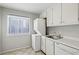 Practical kitchen with stackable washer and dryer units next to the sink at 91 Rumson Ne Rd # C32, Atlanta, GA 30305
