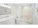 Bathroom with white marble countertops, vanity, shower and tub at 55 Sunset Rd, Mcdonough, GA 30253