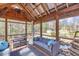 Relaxing screened-in sunroom provides ample seating and views of the backyard pond and lush landscape at 3175 Pond Ridge Trl, Snellville, GA 30078