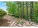 Flagstone patio surrounded by lush greenery and mature trees creating a serene outdoor space at 994 Fairview Club Cir, Dacula, GA 30019