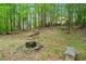 Scenic backyard boasts a fire pit, steps, stone bench, and wooded views, perfect for outdoor relaxation at 994 Fairview Club Cir, Dacula, GA 30019