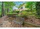 Well-maintained landscaping with a bench, shrubs, and trees offering a peaceful outdoor retreat on the property at 994 Fairview Club Cir, Dacula, GA 30019