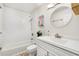Renovated bathroom with subway tile shower and modern vanity at 1111 Clairemont Ave # P5, Decatur, GA 30030