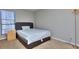 This cozy bedroom has carpeted floors, a nightstand, and a standing lamp for all your lighting needs at 586 Windchase Ln, Stone Mountain, GA 30083