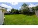 Fenced backyard with lush green grass and mature trees at 260 Shadowbrooke Dr, Loganville, GA 30052