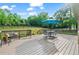 A beautiful deck with patio furniture and a manicured backyard, perfect for enjoying the outdoors at 351 Allendale Dr, Canton, GA 30115
