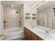 Bathroom featuring a tub, shower, double sink vanity and a neutral color scheme at 2427 Millbank Ct, Lawrenceville, GA 30043