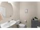 Cozy half bathroom with a pedestal sink and neutral decor at 2427 Millbank Ct, Lawrenceville, GA 30043