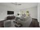 The loft living room features cozy seating, dark floors, bright light, and TV at 7285 Cordery Rd, Cumming, GA 30040