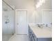 Elegant bathroom featuring a glass-enclosed shower, vanity sink, and marble accents at 10035 River Rock Dr, Roswell, GA 30076