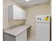 Pantry area featuring white cabinets and a refrigerator at 755 Creek Wind Ct, Johns Creek, GA 30097