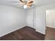 Cozy bedroom featuring a ceiling fan and hardwood floors at 43 Landmark Sw Ln, Marietta, GA 30060