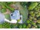 Aerial view of a home nestled among mature trees and a lush lawn at 203 Glenrise Ct, Woodstock, GA 30188