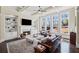 Bright living room featuring coffered ceilings, a fireplace, and large windows showcasing the outdoor view at 3323 Acorn Falls Dr, Marietta, GA 30062