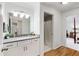 Bright bathroom vanity features white cabinetry, grey countertops, and modern lighting fixtures at 402 Bainbridge Dr, Atlanta, GA 30327