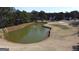 Scenic view of a lush community pond with a fountain, set alongside a manicured golf course at 704 Euel Dr, Mcdonough, GA 30252