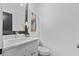 A well-lit half bathroom includes modern fixtures, decor, and a stylish vanity at 935 Tiber Cir, Alpharetta, GA 30022
