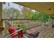 Comfortable seating on a covered deck with wood floors and pleasant views of the trees at 1507 Country Park Se Dr, Smyrna, GA 30080