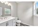 Stylish half bathroom featuring modern fixtures, a window, and clean design at 980 Charter Club Dr, Lawrenceville, GA 30043