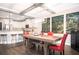 Dining room and kitchen featuring a rustic table, a bench, red chairs, and stainless steel appliances at 2541 Kickerillo Se Way, Atlanta, GA 30316